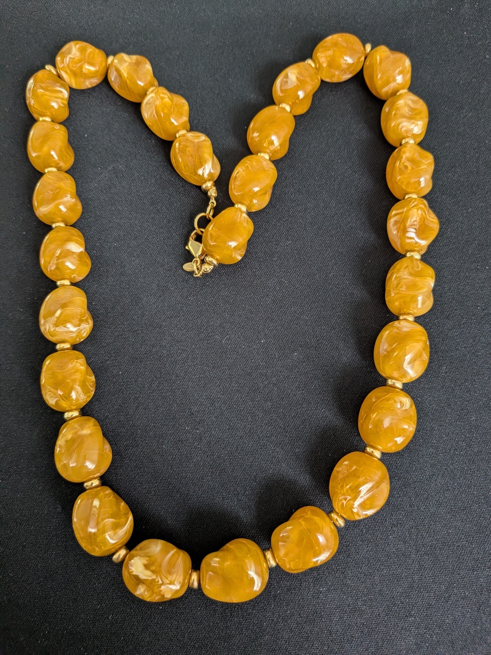 Signed Nancy Classic Amber Bead Necklace 12" - Marigold